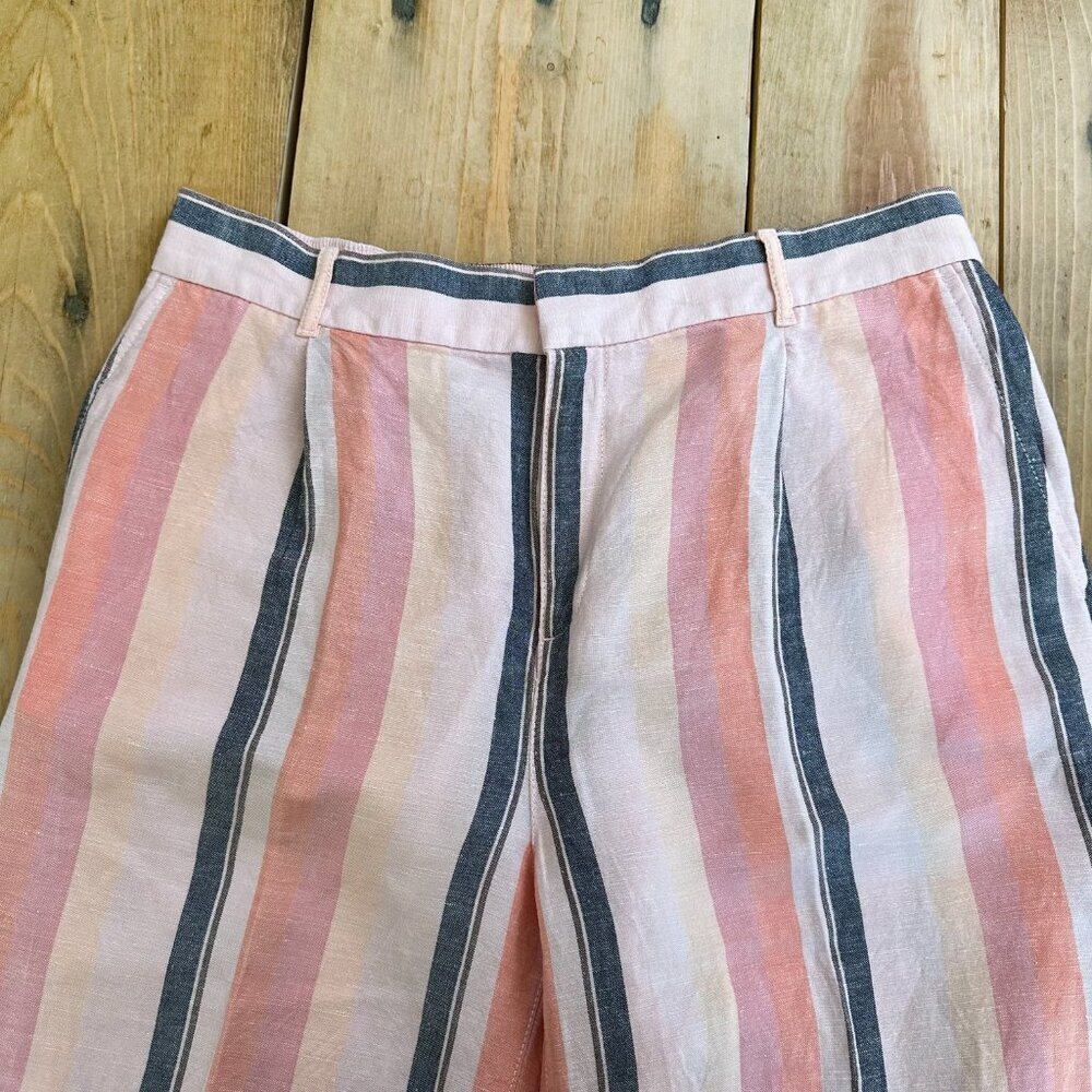 LOFT Linen Rayon Wide Leg Pants Striped M Pink Peach Gray - Picture 3 of 10